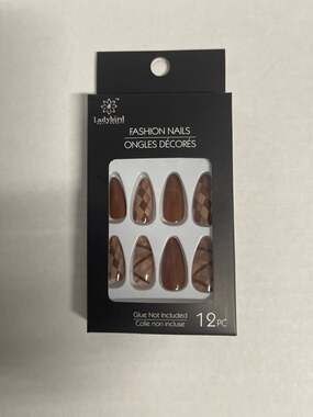 Ladybird Soft Beauty Fashion Nails Brown Plaid Almond Press-On Set 12PC